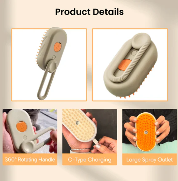 3-in-1 Pet Grooming Steam Brush – Cleans, De-Sheds & Massages