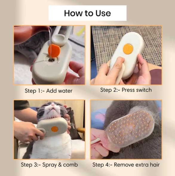 3-in-1 Pet Grooming Steam Brush – Cleans, De-Sheds & Massages
