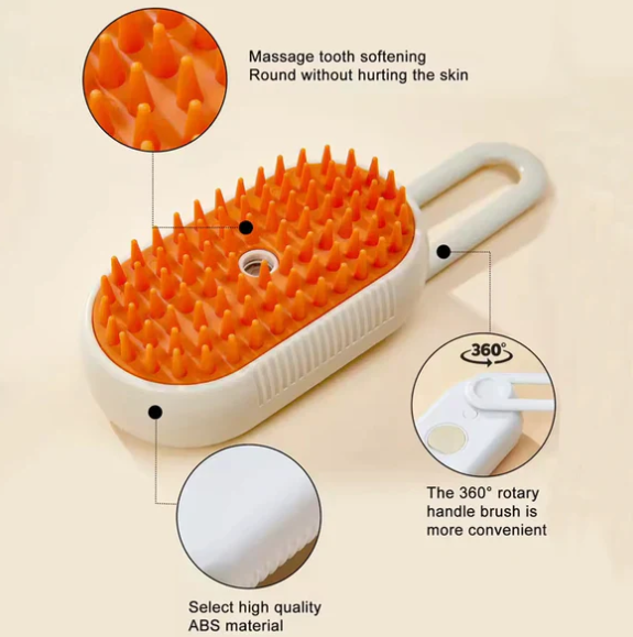 3-in-1 Pet Grooming Steam Brush – Cleans, De-Sheds & Massages