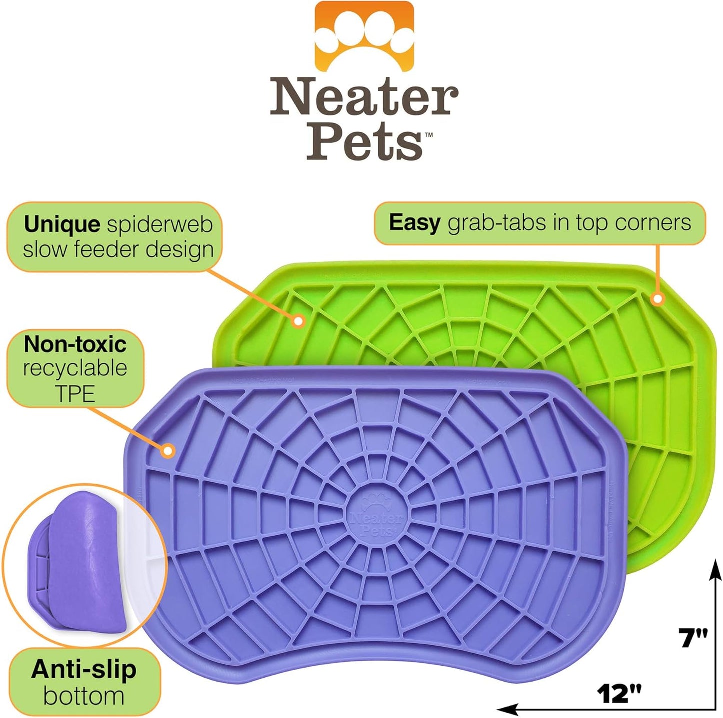 Neater Pets - Neat-Lik - Slow Feeding Pad for Dogs & Cats - Puzzle Toys Provide Boredom & Anxiety Relief - Fill Licking Pad with Healthy Treats & Food (2 Pack, Green & Purple)