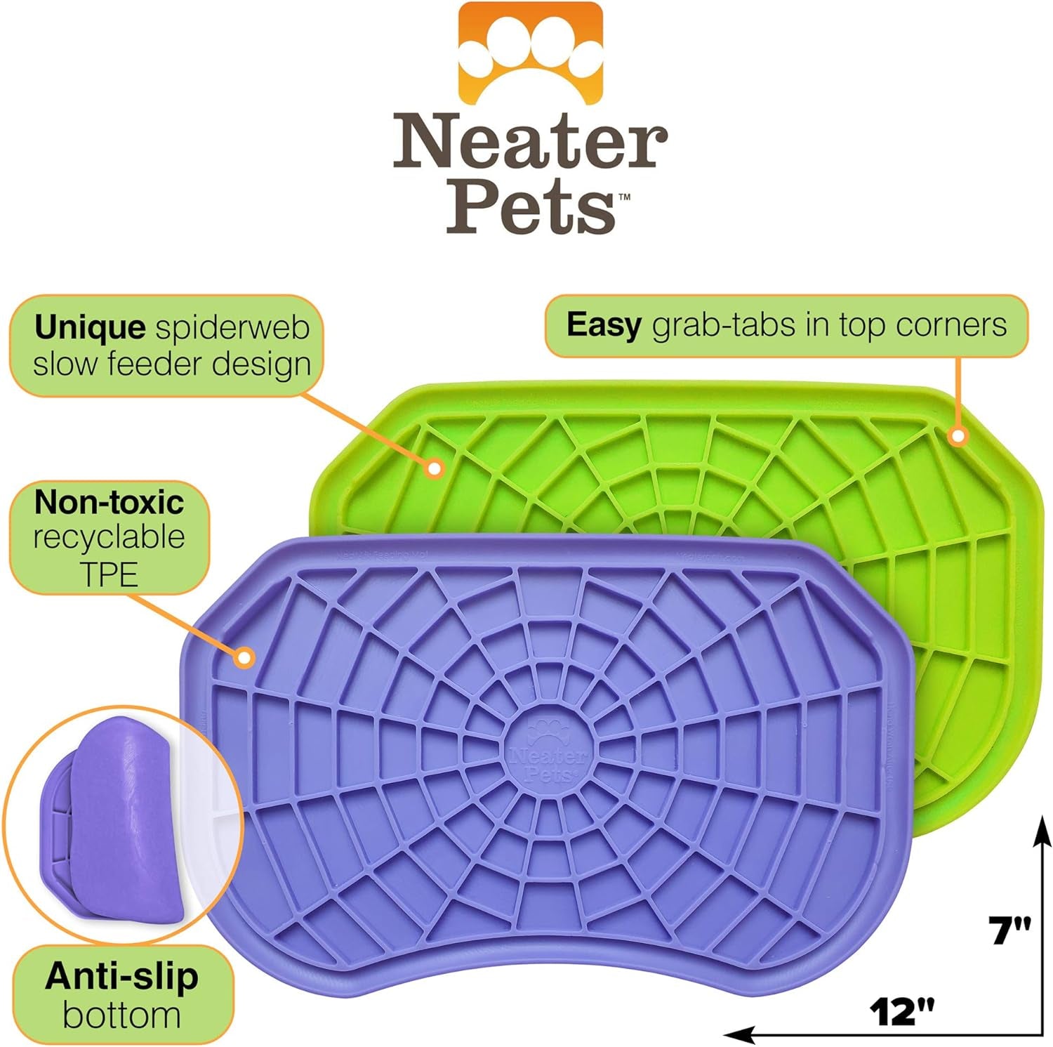 Neater Pets - Neat-Lik - Slow Feeding Pad for Dogs & Cats - Puzzle Toys Provide Boredom & Anxiety Relief - Fill Licking Pad with Healthy Treats & Food (2 Pack, Green & Purple)